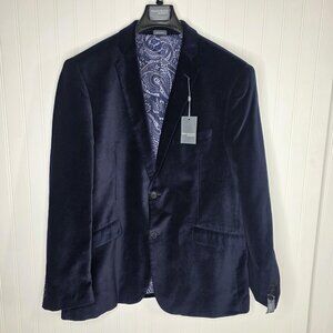 Madison Blazer Mens 44R Deep Blue Modern Fit Velvet Sport Coat Paisley Lined
